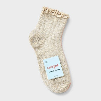 Girls' 2pk Sparkle Dressy Ankle Socks - Cat & Jack Ivory/Pink L