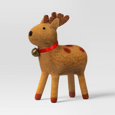 2pc Felted Wool Deer Christmas Animal Figurine Set - Wondershop