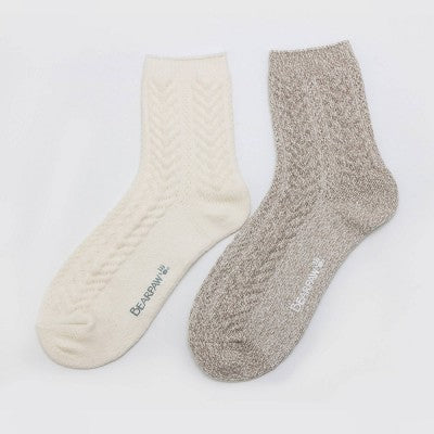 Bearpaw Women's Boot Anklet Cable Socks 2pk - Egret