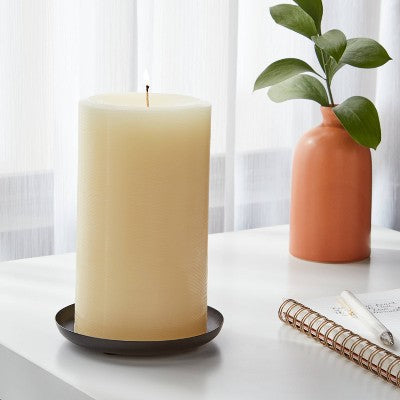 7" x 4" Unscented Pillar Candle Cream - Room Essentials: Paraffin Wax, 120hr Burn Time, 1 Wick