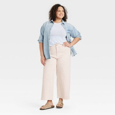 Women's High-Rise Sailor Wide Leg Ankle Jeans - Universal Thread Beige 17