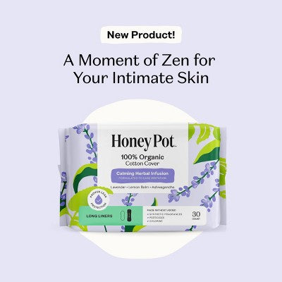 Honey Pot 100% Organic Cotton Cover Calming Herbal Infusion Long Liners - 30 ct