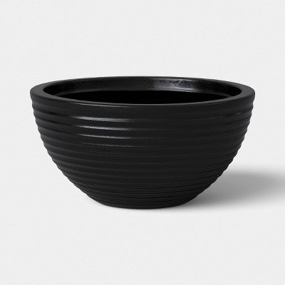 Grooved Bowl Outdoor Planter Black 16"x8" - Threshold