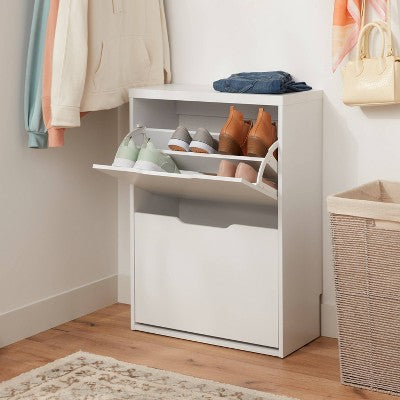 Laminate Pivot Open Shoe Cabinet White - Brightroom: Shoe Organizer, Holds 12 Pairs, Wood Laminate, Freestanding (LOCAL PICKUP ONLY)