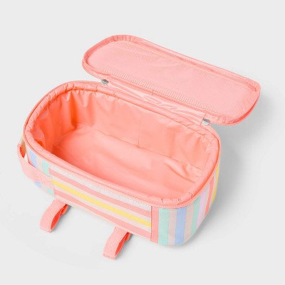 6 Cans/4.5qt Soft Sided Cooler - Sun Squad Striped: Zip Closure, Adjustable Straps