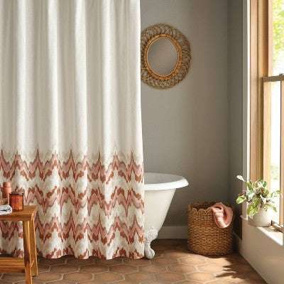 13pc Coastal Abstract Shower Curtain Set Cream/Red - Threshold