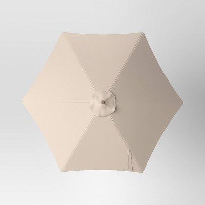 9' Round Outdoor Patio Market Umbrella with Faux Wood Pole - Threshold: Fade-Resistant, Crank Tilt (LOCAL PICKUP ONLY)