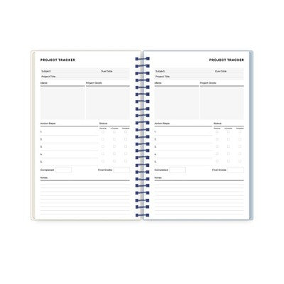 Blue Sky Weekly/Monthly Spiral Planner 5"x8" Printed Dylan Blue Check Swirl