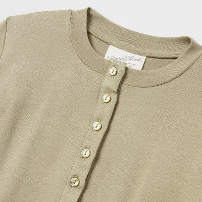Women's Henley Neck T-Shirt Universal Thread Olive Green XS