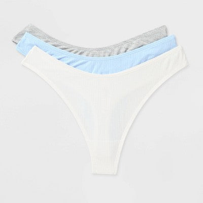 Women's 3pk Modal Blend Thong Underwear - Auden White/Gray/Blue M