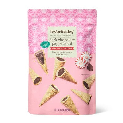 Christmas Peppermint Dark Chocolate Mini Waffle Cones - 4.23oz - Favorite Day