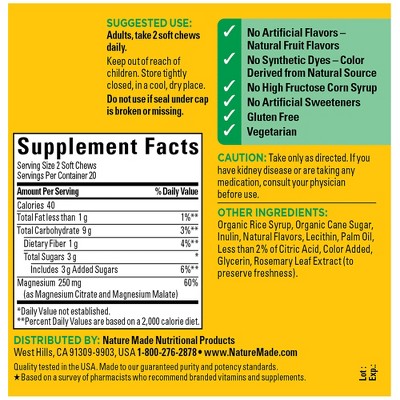 Nature Made Magnesium Chew Dietary Supplement Chewables - 40ct: Gluten-Free, No Artificial Flavors, No High Fructose Corn Syrup