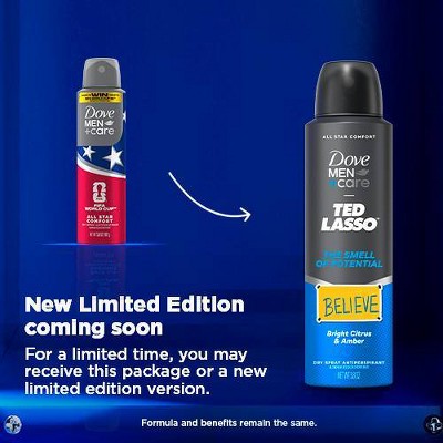 Dove Men+Care Ted Lasso Dry Spray Antiperspirant - The Smell of Potential - Citrus & Amber - 3.8oz