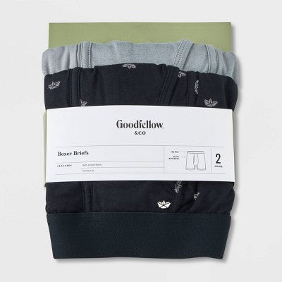Men's Paper Boat Print Boxer Briefs 2pk - Goodfellow & Co Black XL