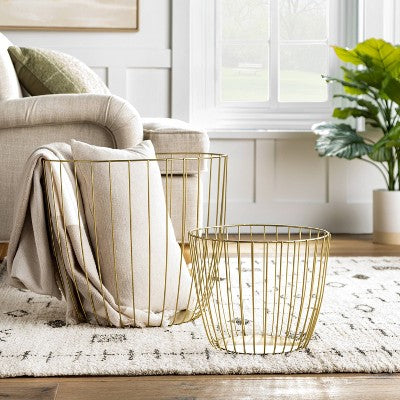 Large Metal Wire Basket Gold - Threshold: Round Decorative Blanket Holder, 18"x16" Iron Basket