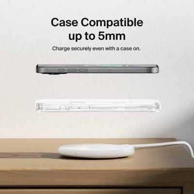Belkin 15W Qi Charging Pad - White: MagSafe Compatible, USB-C Connection, Quick Charge