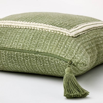 Embroidered Frame Square Throw Pillow Sage/Cream - Threshold designed with Studio McGee: Cotton-Blend, Indoor Decor, Zippered