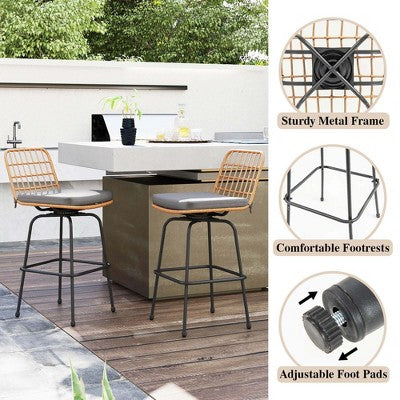 Costway Patio 360° Swivel Bar Stools Set of 2 with Backrests & Footrests Soft Seat Cushions (LOCAL PICKUP ONLY)