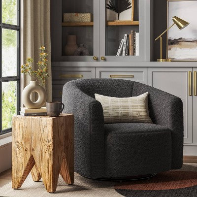 Large Aveline Swivel Chair Black Faux Shearling - Threshold (LOCAL PICKUP ONLY)