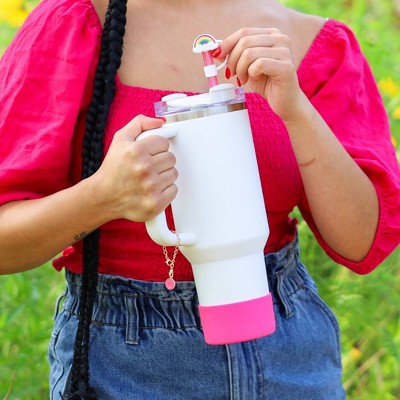 CharCharms 4pk Nature Straw Topper: PVC Drinkware Accessories, Dishwasher-Safe, Blue, Hot/Cold Beverages, Straw Caps