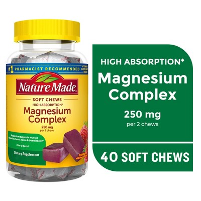 Nature Made Magnesium Chew Dietary Supplement Chewables - 40ct: Gluten-Free, No Artificial Flavors, No High Fructose Corn Syrup