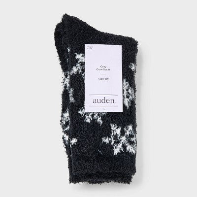 Women's Snowflake Cozy Crew Socks - Auden Black 4-10
