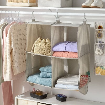 4 Shelf Hanging Fabric Storage Organizer with Hang Bar Light Gray - Brightroom