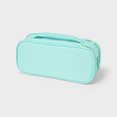 Triple Zip Multicompartment Pencil Case Pouch Teal - up&up