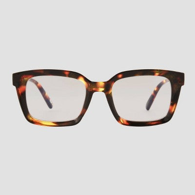 Women's Shiny Plastic Rectangle Blue Light Filtering Reading Glasses - Universal Thread Brown/Tortoise Print Diopter 1