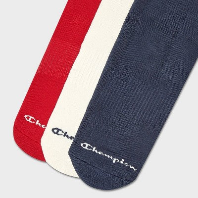 Champion Authentic Originals Men's 3pk Varsity Cushion Crew Socks - Red/Cream/Blue 6-12