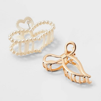 Girls' 2pk Heart and Bow Claw Clip Set - art class