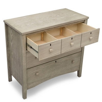 Delta Children Farmhouse 3 Drawer Dresser with Changing Top and Interlocking Drawers - Textured Limestone (LOCAL PICKUP ONLY)