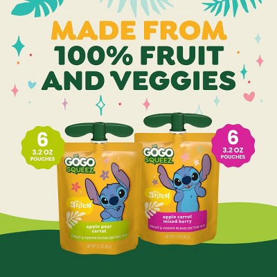 GoGo SqueeZ Fruit & VeggieZ No Sugar Added Applesauce and Puree Apple Pear Carrot and Apple Carrot Mixed Berry Variety Pack - 3.2oz/12ct