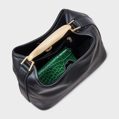 Mini Slouchy Handbag - A New Day Black: Magnetic Closure, Metal Handle, Shell, Structured Design