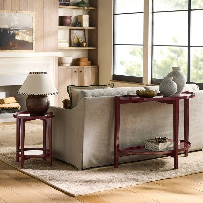 Round Accent Table Wood Lacquer Finish Dark Red - Threshold designed with Studio McGee Fully Assembled (LOCAL PICKUP ONLY)
