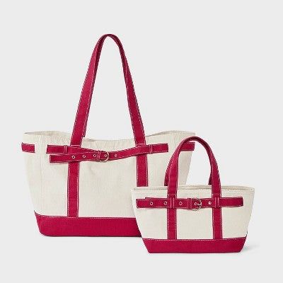 Canvas Large Belted Tote Bag - Universal Thread Red