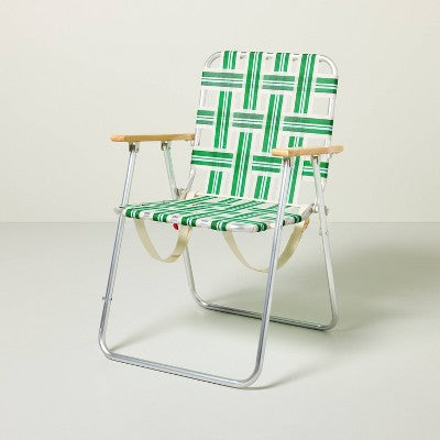 Folding Lawn Chair - Cream/Light Blue/Green - Hearth & Hand with Magnolia: Weather-Resistant, No Assembly, Steel Frame (LOCAL PICKUP ONLY)