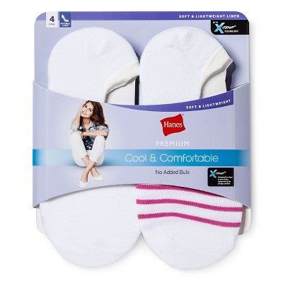 Hanes Premium Women's 4pk Cool Comfort Lightweight Liner Socks - White 5-9