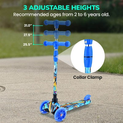 Mini Kickboard Scooter for Kids Ages 2-5 with LED Light Wheels, Adjustable Height, Fun Graffiti Design