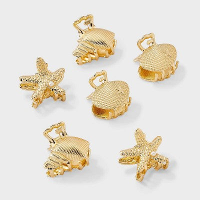 Girls' 6pk Gold Costal Claw Clip Set - art class