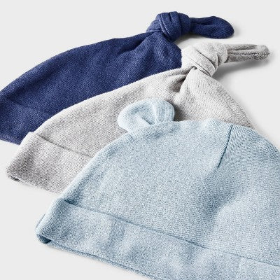 Baby Boys' 3pk Cotton Hats - Cloud Island Blue Newborn