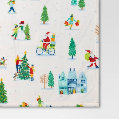 Christmas Scene Printed Plush Throw Blanket Ivory - Wondershop