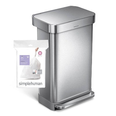 simplehuman 45L Code M Custom Fit Kitchen Trash Bag Liners 5 Quick-Dispense Packs - 100ct: Drawstring, Plastic, Tall Kitchen