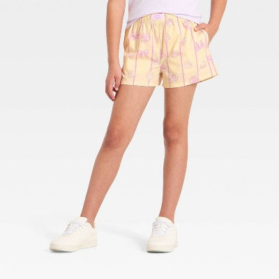 Girls' Polly Pocket Striped Woven Shorts - Yellow S