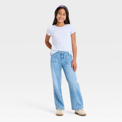 Girls' Short Sleeve Heart T-Shirt - Cat & Jack Blue L Plus