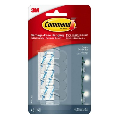 Command 4ct Round Cord Clips - Clear: Adhesive Hooks for Cables & Strips, Plastic