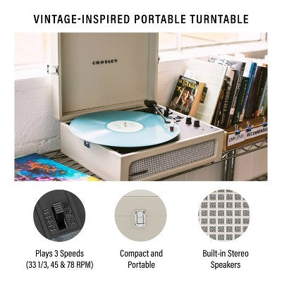 Crosley Voyager Bluetooth Vinyl Record Player - Dune: Belt Drive, Portable, 3-Speed