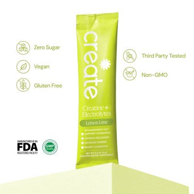 Create Wellness Creatine Monohdyrate Lemon Lime Hydration Electrolyte Supplements 12 day Powder - 4.5oz/12ct