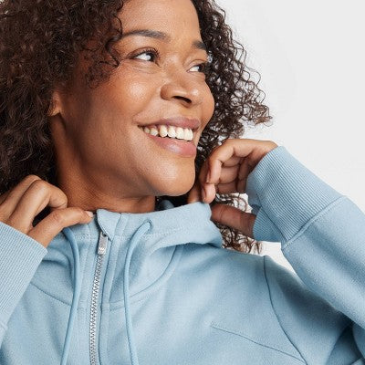 Women's Fleece Full Zip Hooded Sweatshirt Steel Blue Large