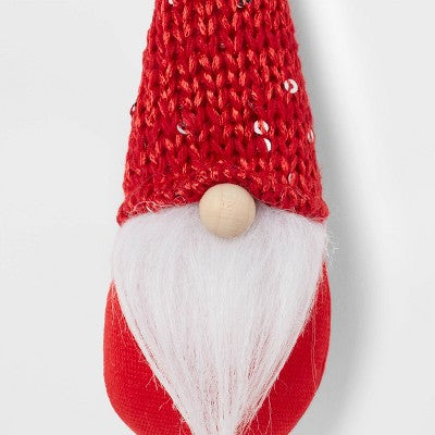 Gnome with White Beard Wearing Sequined Knit Hat Christmas Tree Ornament Red - Wondershop